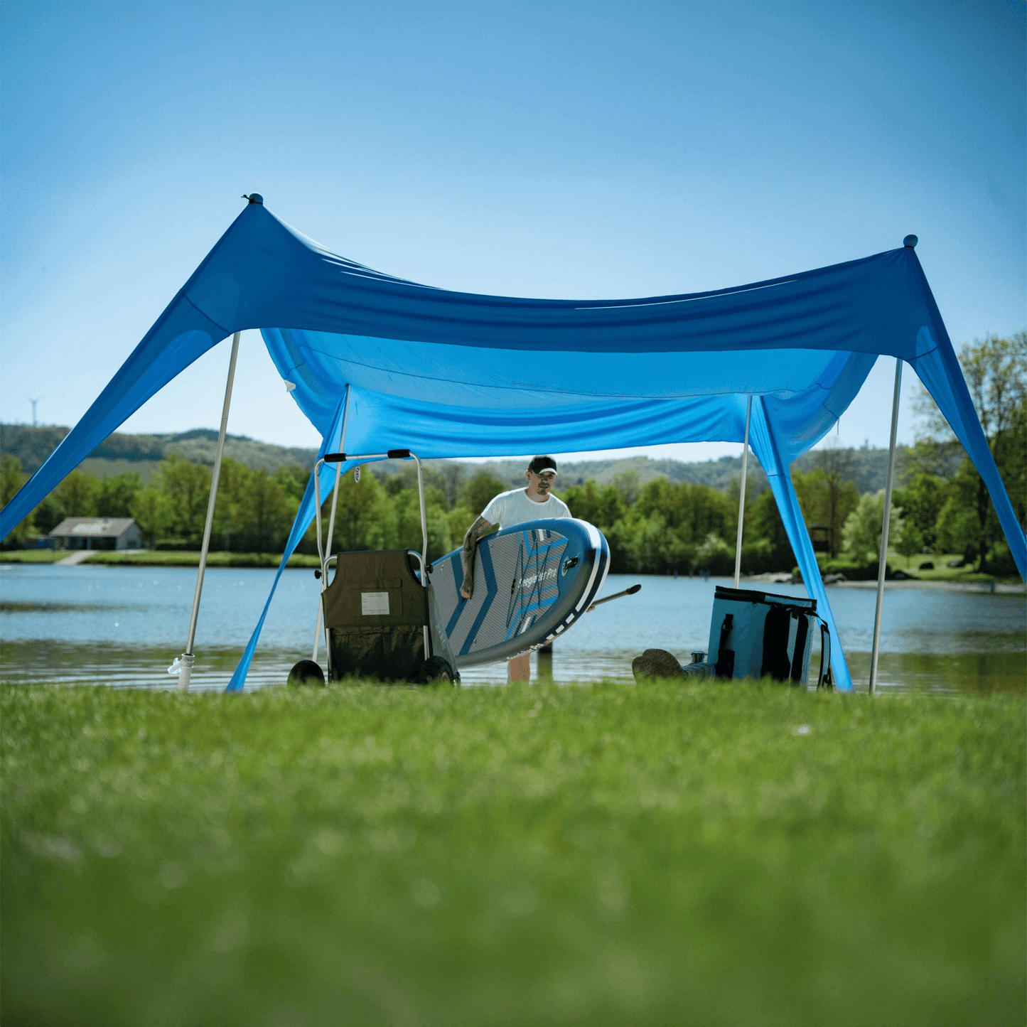 No Stress Strandzelt mit UPF 50+ Sonnensegel 300x300 cm bis 6 Personen