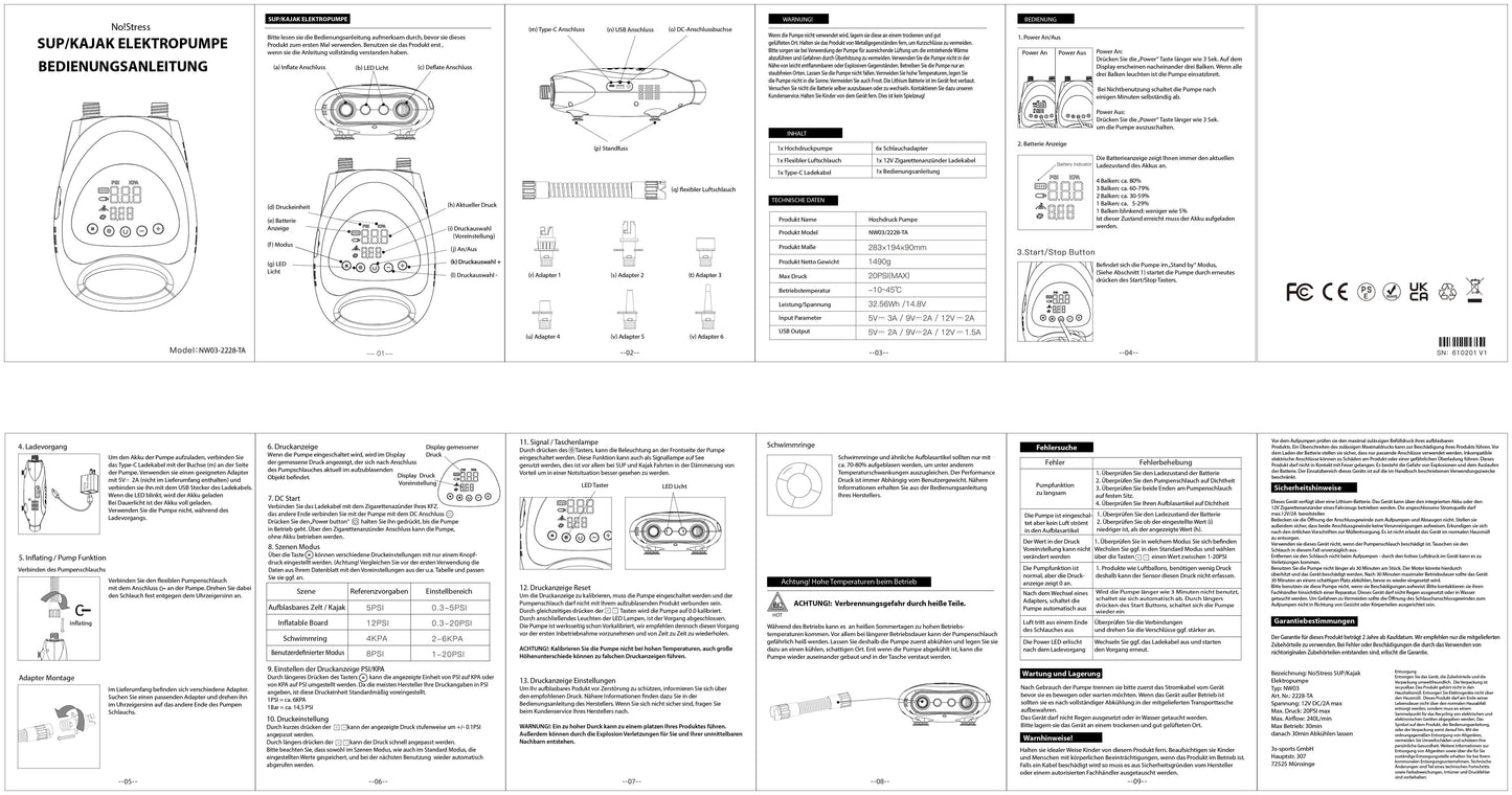 No Stress SUP elektrische Hochdruckpumpe 20 PSI