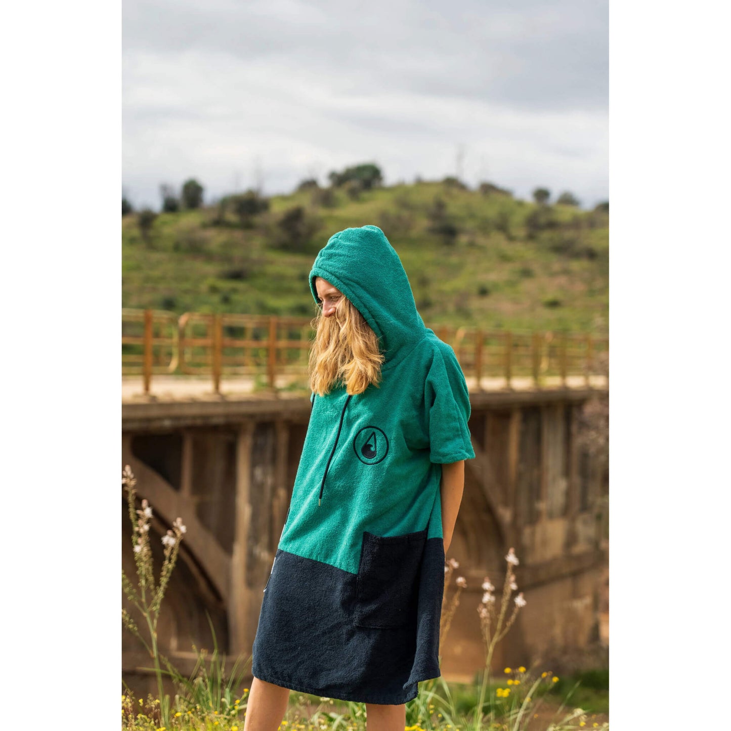 Wave Hawaii Cotton Poncho Faro M schwarz grün