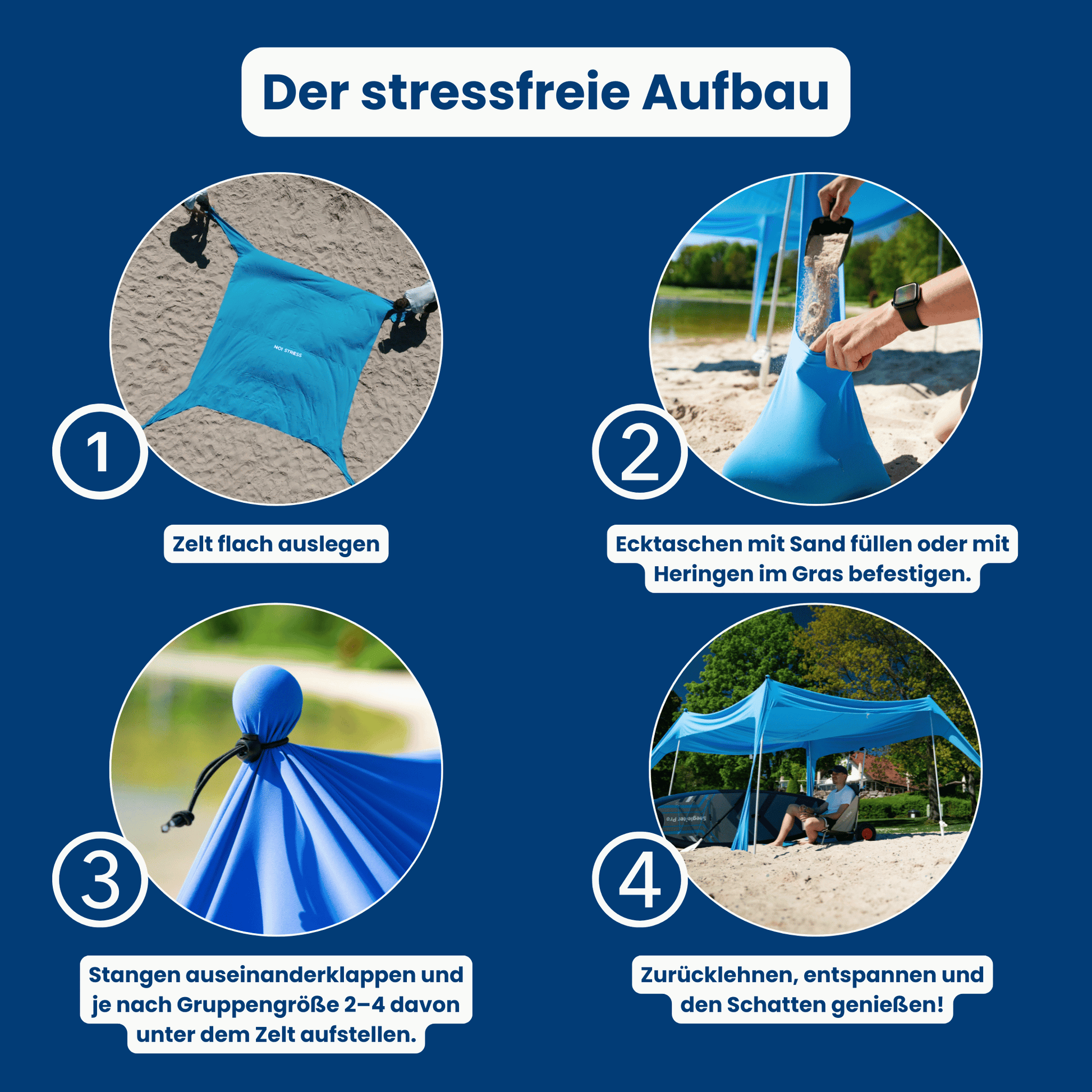 No Stress Strandzelt mit UPF 50+ Sonnensegel 210x 200 cm bis 4 Persone – 3s SUP