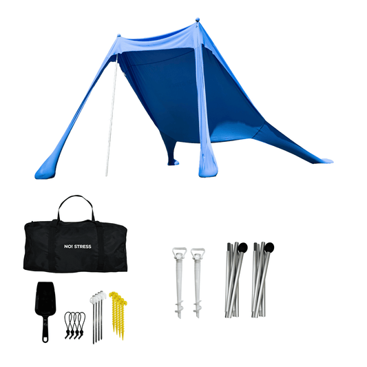 No Stress Strandzelt mit UPF 50+ Sonnensegel 210x 200 cm bis 4 Personen