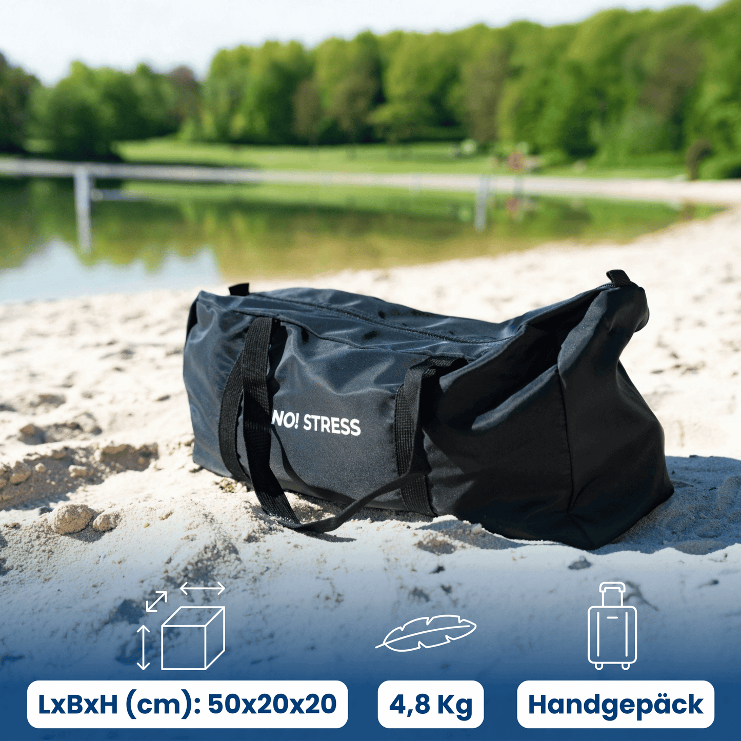 No Stress Strandzelt mit UPF 50+ Sonnensegel 300x300 cm bis 6 Personen