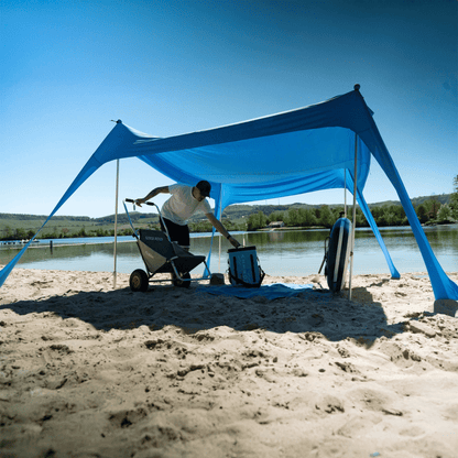No Stress Strandzelt mit UPF 50+ Sonnensegel 300x300 cm bis 6 Personen