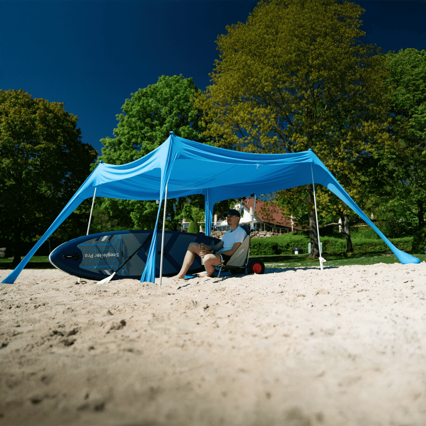 No Stress Strandzelt mit UPF 50+ Sonnensegel 300x300 cm bis 6 Personen
