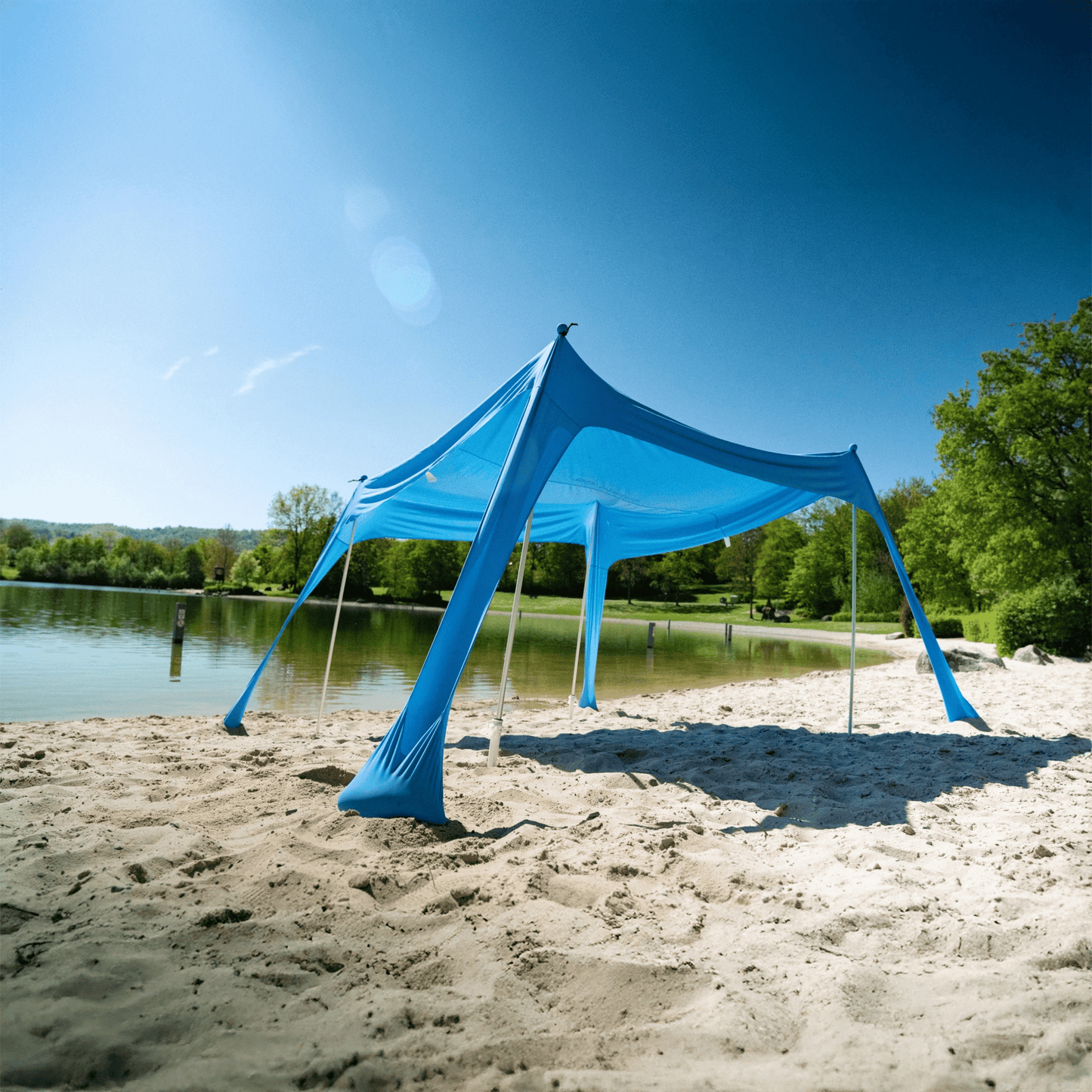 No Stress Strandzelt mit UPF 50+ Sonnensegel 300x300 cm bis 6 Personen