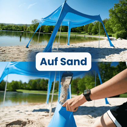 No Stress Strandzelt mit UPF 50+ Sonnensegel 300x300 cm bis 6 Personen