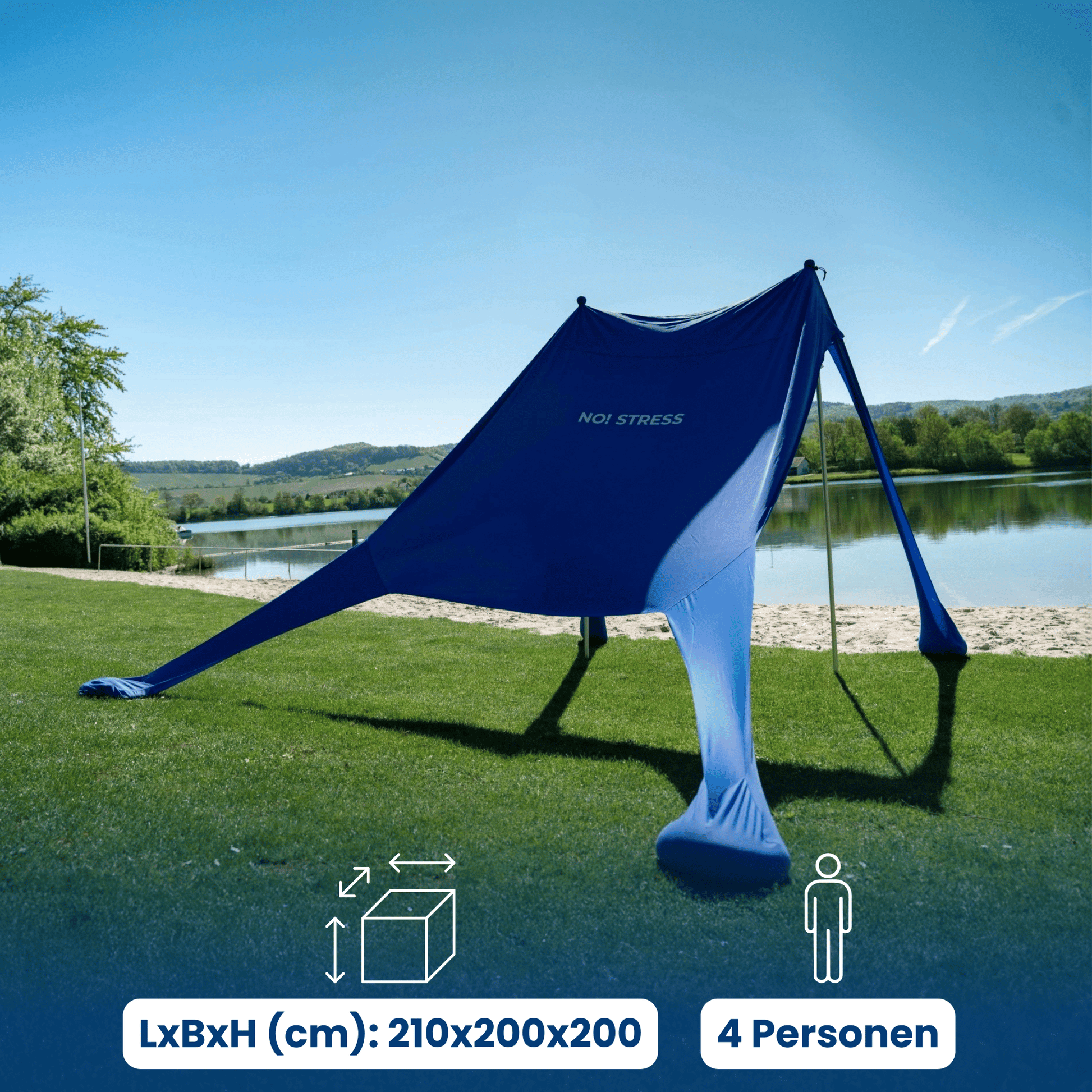 No Stress Strandzelt mit UPF 50+ Sonnensegel 210x 200 cm bis 4 Persone – 3s SUP