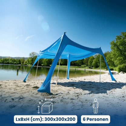 No Stress Strandzelt mit UPF 50+ Sonnensegel 300x300 cm bis 6 Personen