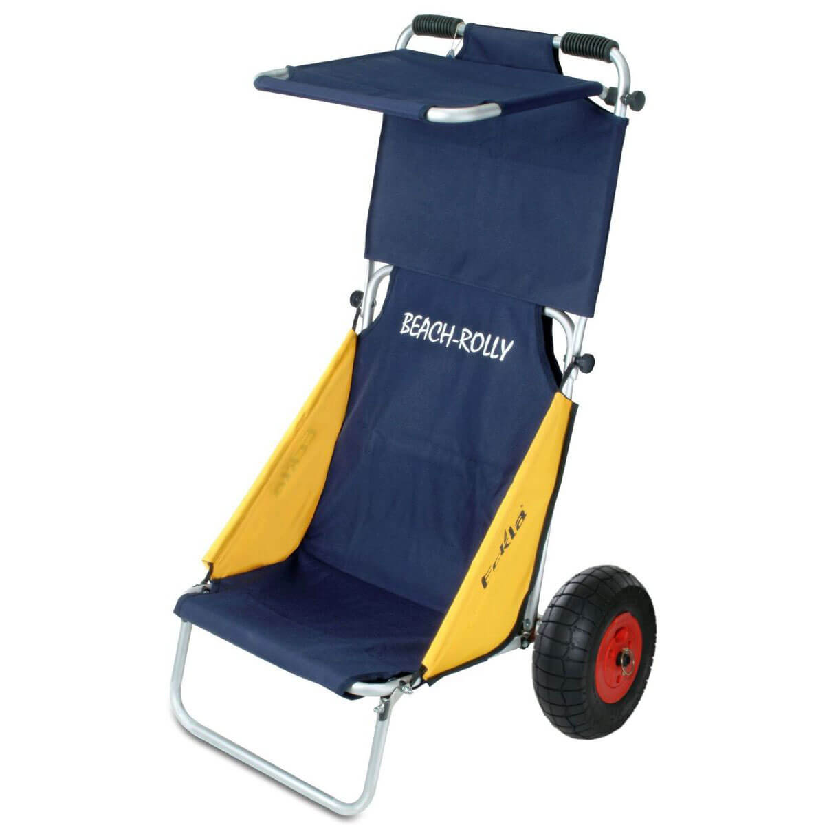 Eckla Beach-Rolly mit Sonnendach und Lufträdern blaugelb