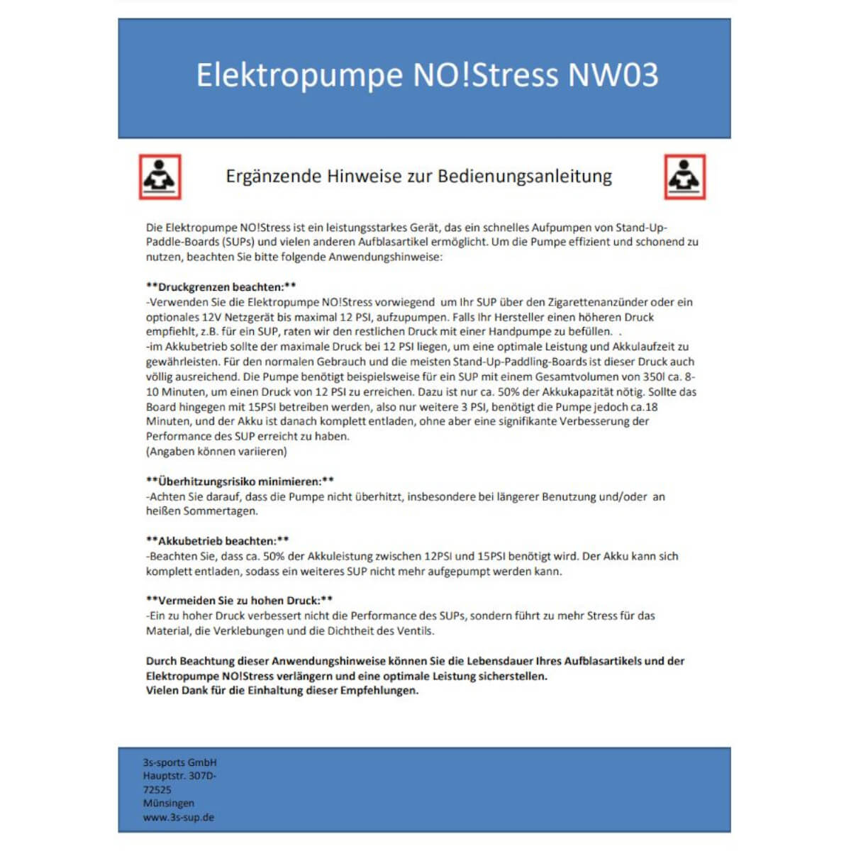 No Stress SUP elektrische Hochdruckpumpe 20 PSI