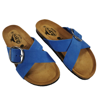Plakton Bramma Nubuk Damen Leder Pantolette Sandalette blau