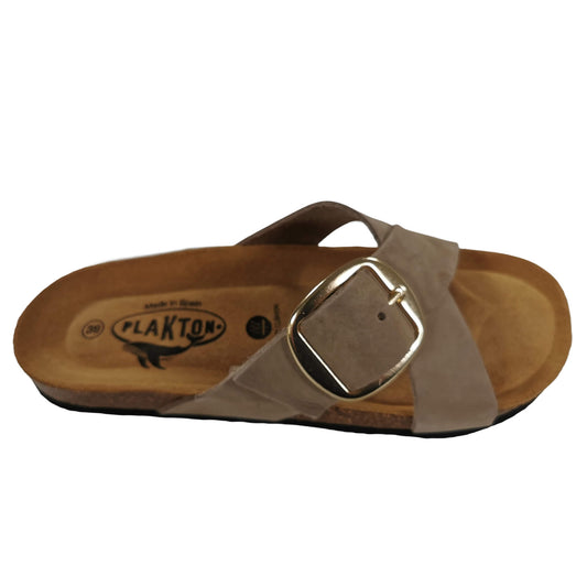 Plakton Bramma Nobuck Damen Leder Pantolette Sandalette braun