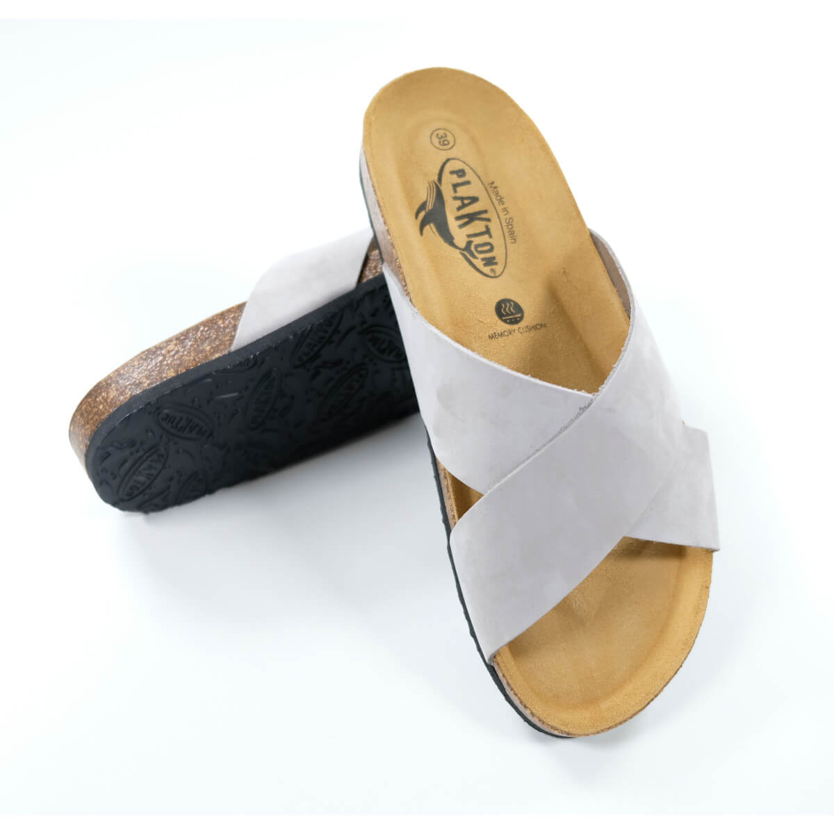 Plakton Bibi Nobuck 2 Damen Leder Pantolette Sandalette hellgrau