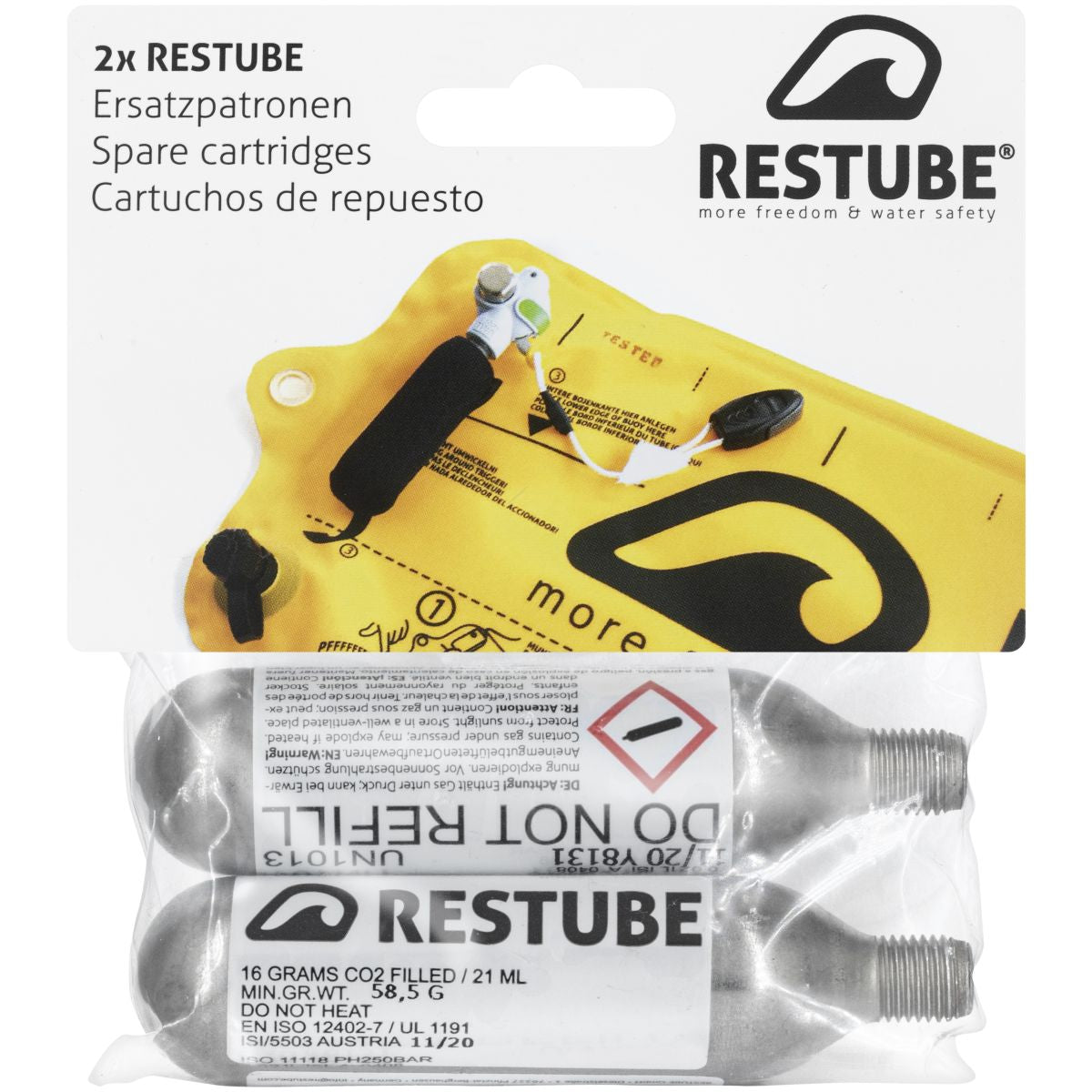 RESTUBE Spare Cartridges 16g CO2-Ersatz-Patronen im Doppelpack