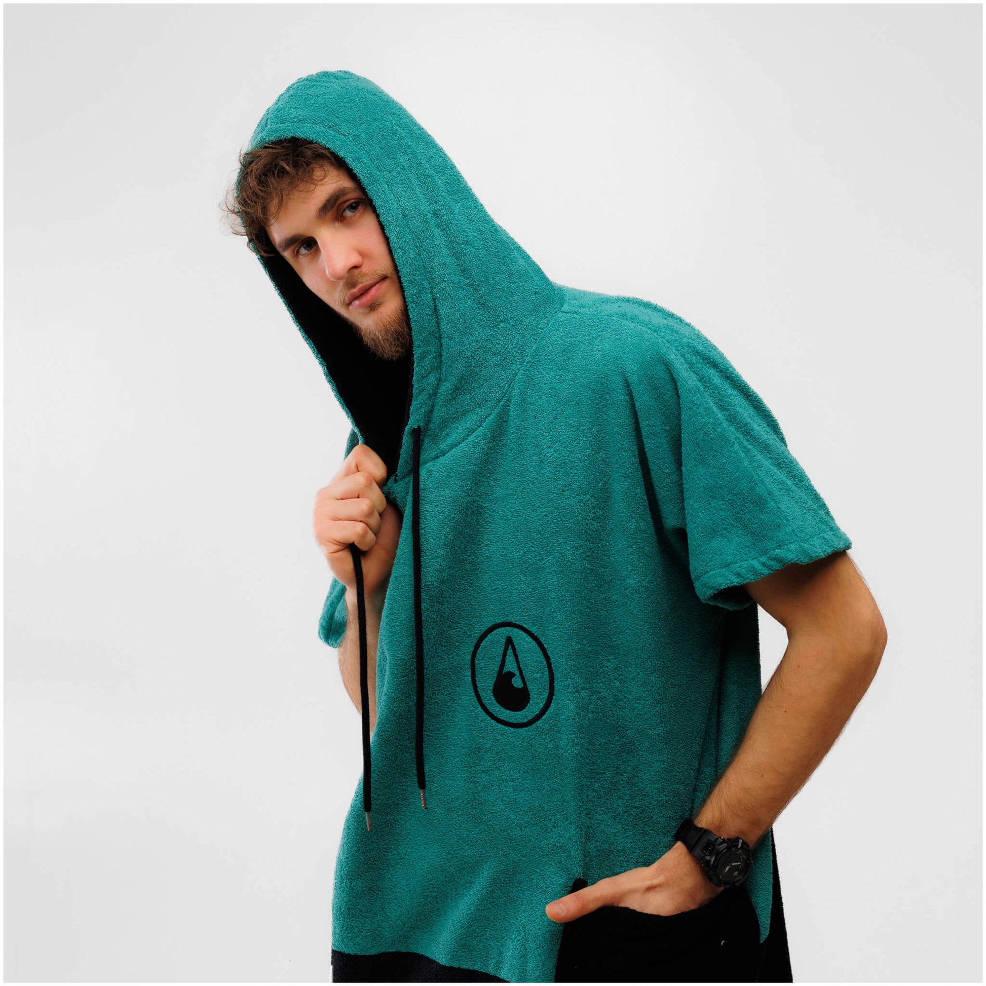 Wave Hawaii Cotton Poncho Faro M schwarz grün