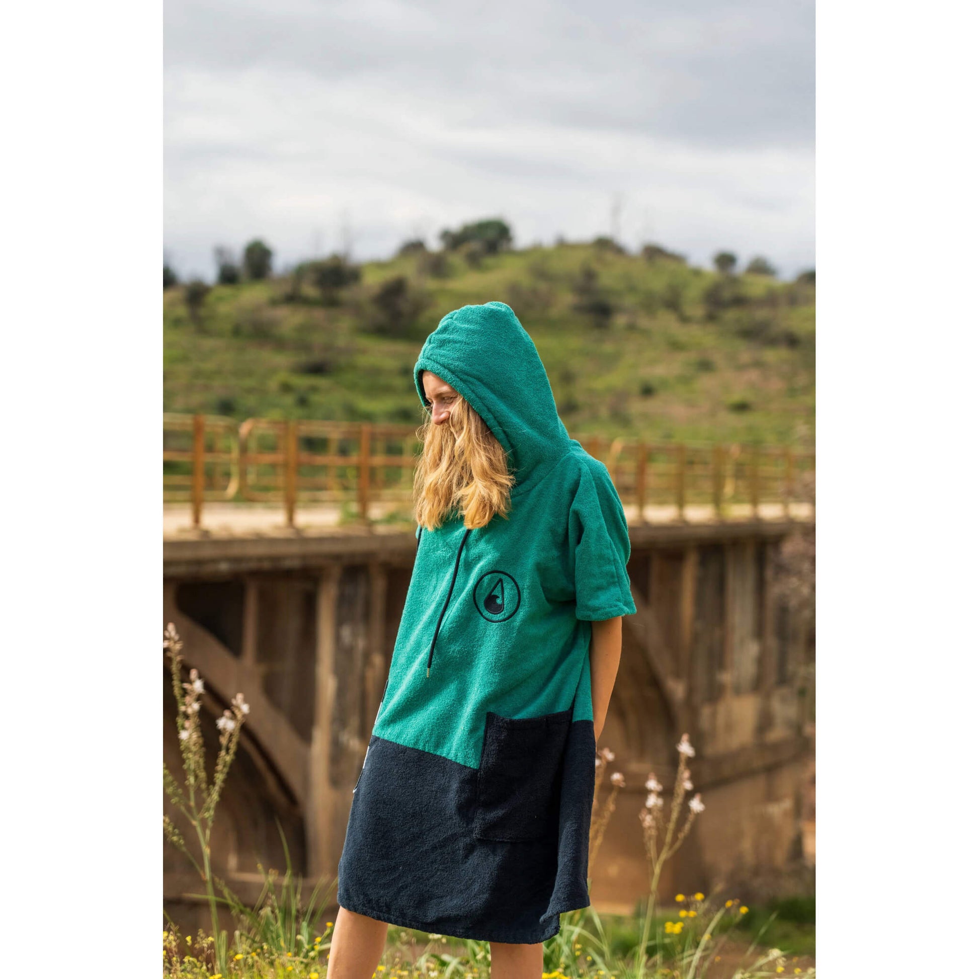 Wave Hawaii Cotton Poncho Faro M schwarz grün