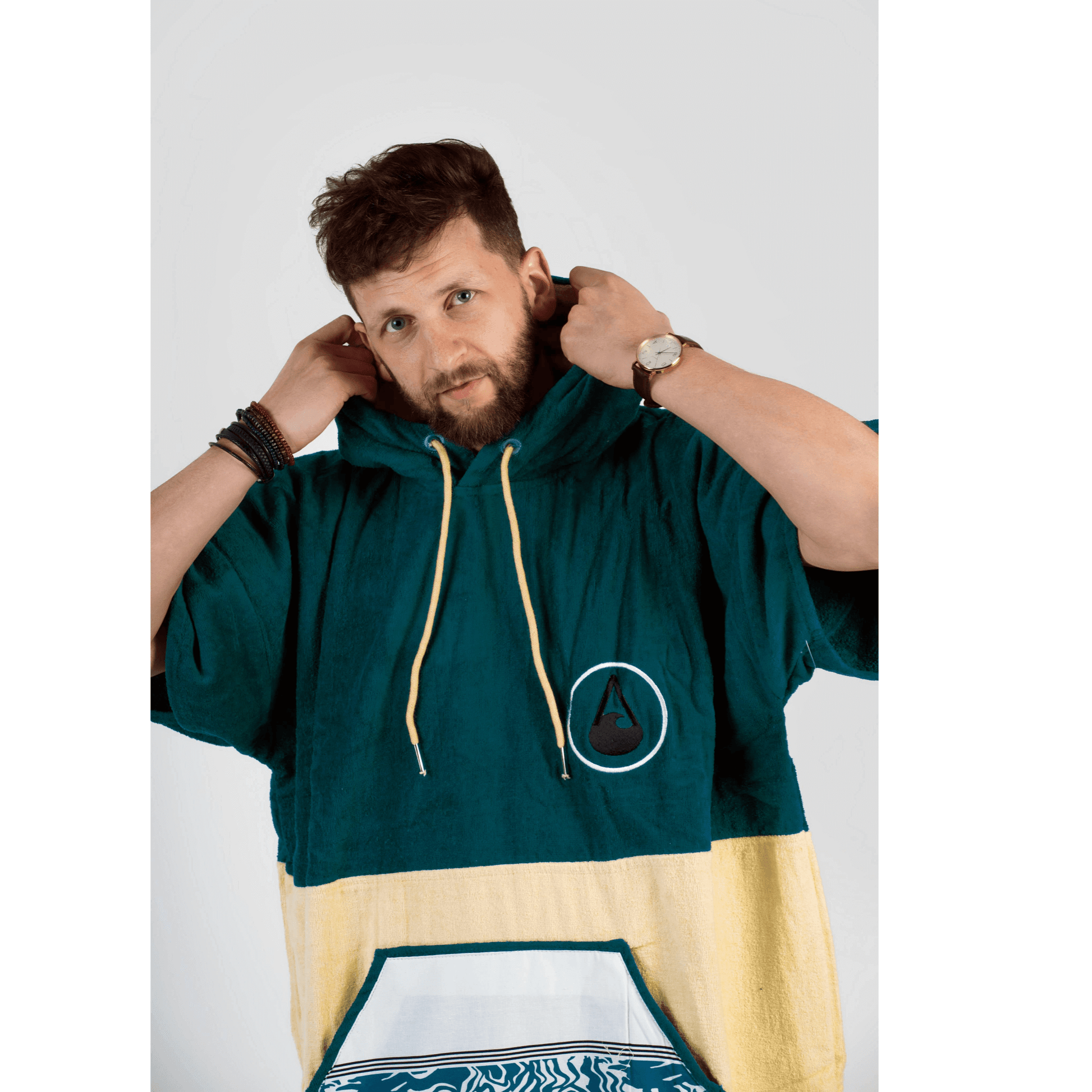 Wave Hawaii Cotton Velours Poncho Petrol M blau