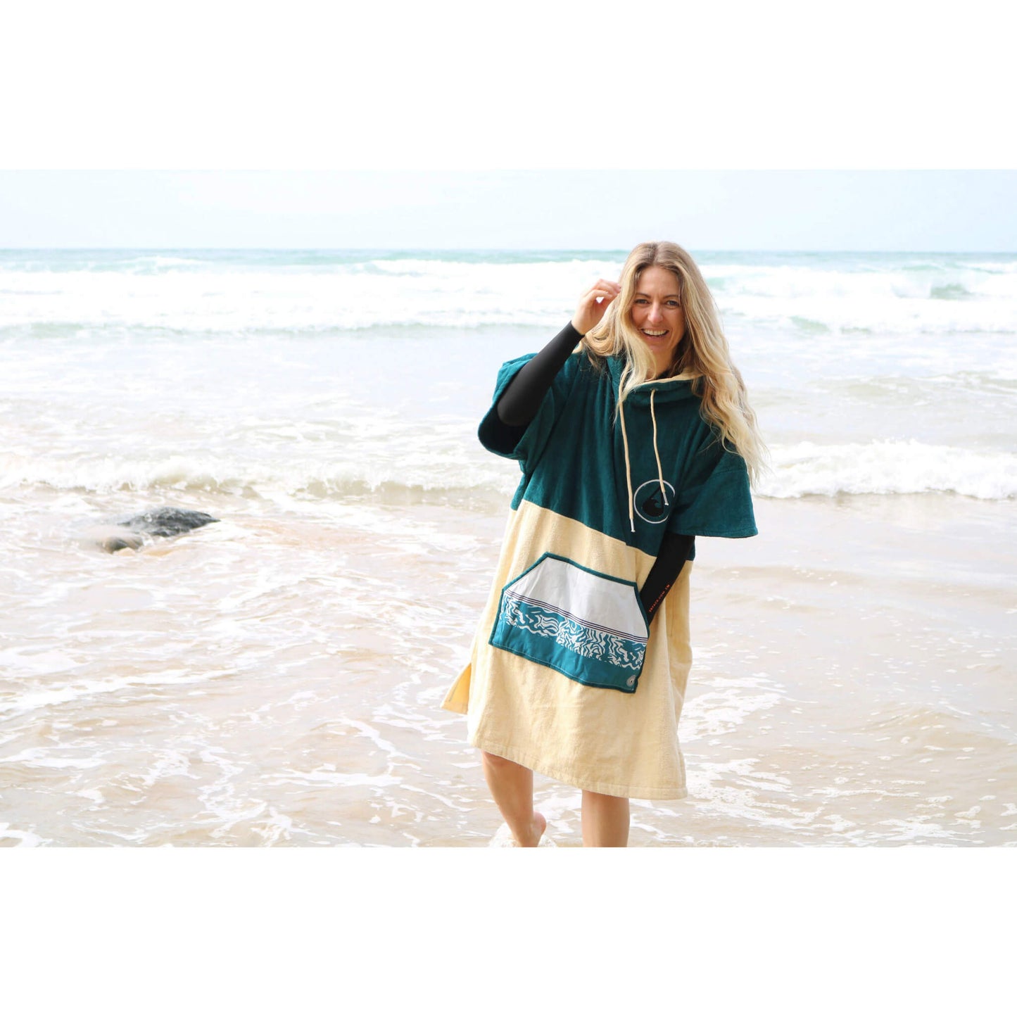 Wave Hawaii Cotton Velours Poncho Petrol M blau